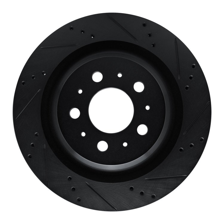 E-Line Drilled & Slotted Black Brake Rotor, Fits Select Tesla, Position: Rear Right
