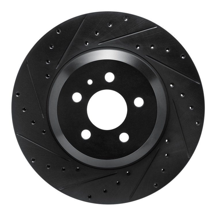 E-Line Drilled & Slotted Black Brake Rotor, Fits Select Tesla, Position: Front Left