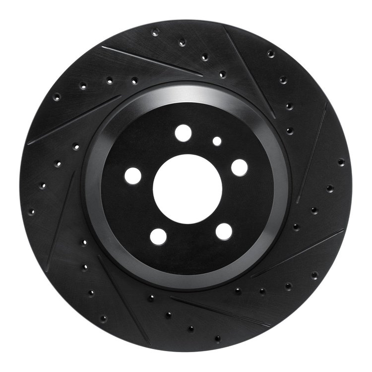 E-Line Drilled & Slotted Black Brake Rotor, Fits Select Tesla, Position: Front Right