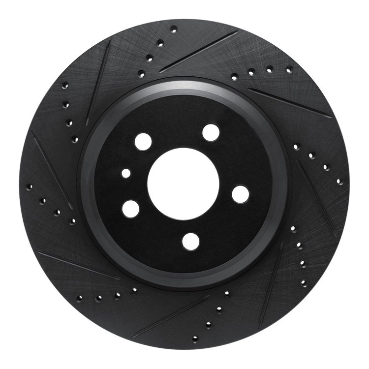 E-Line Drilled & Slotted Black Brake Rotor, Fits Select Tesla, Position: Rear Left