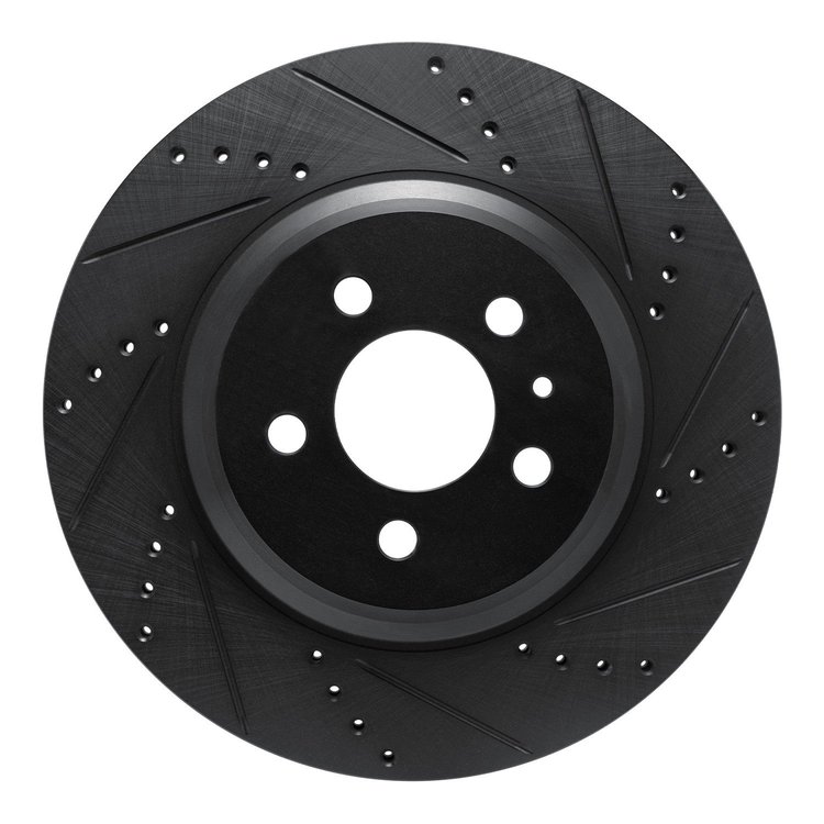 E-Line Drilled & Slotted Black Brake Rotor, Fits Select Tesla, Position: Rear Right