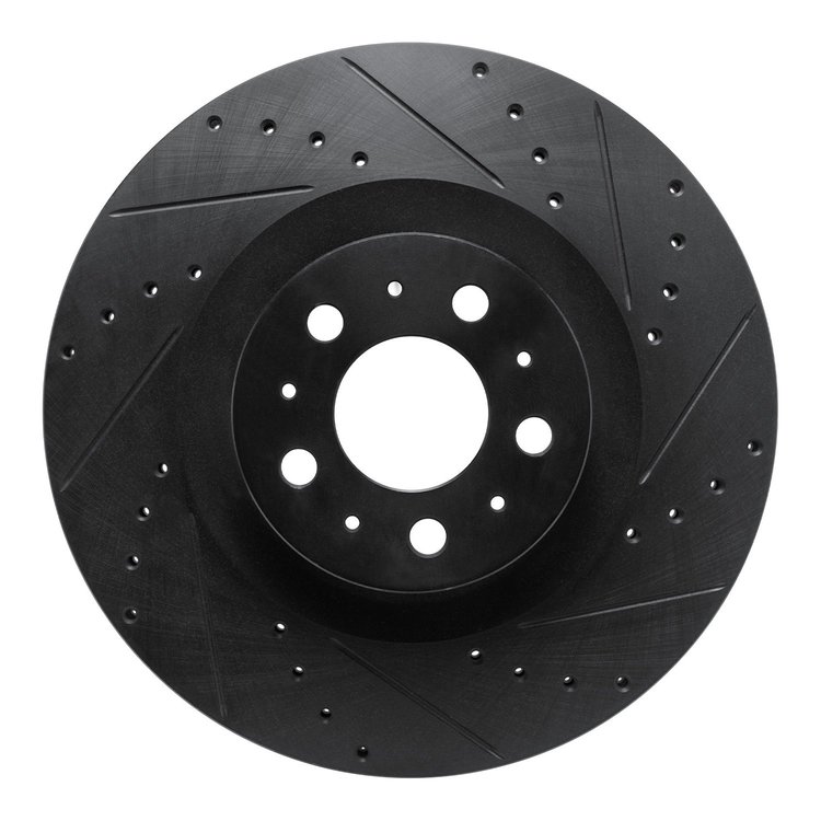 E-Line Drilled & Slotted Black Brake Rotor, Fits Select Tesla, Position: Front Right