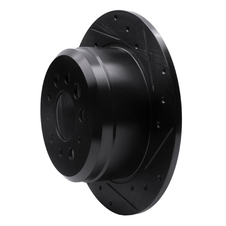 E-Line Drilled & Slotted Black Brake Rotor, 1967-1974 Volvo, Position: Rear Right