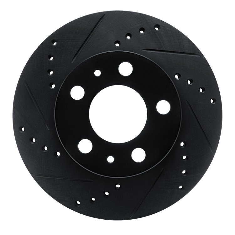 E-Line Drilled & Slotted Black Brake Rotor, 1976-1993 Volvo, Position: Front Left