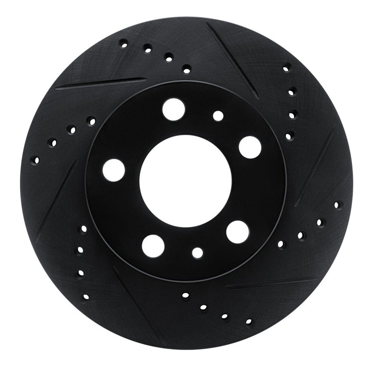 E-Line Drilled & Slotted Black Brake Rotor, 1976-1993 Volvo, Position: Front Right