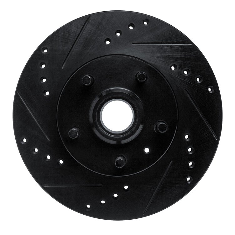 E-Line Drilled & Slotted Black Brake Rotor, 1982-1987 Volvo, Position: Front Left