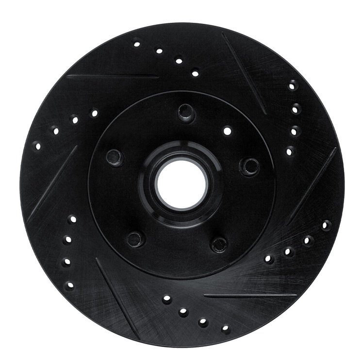 E-Line Drilled & Slotted Black Brake Rotor, 1982-1987 Volvo, Position: Front Right