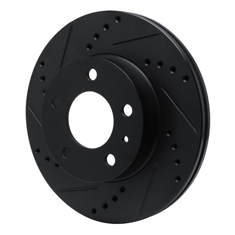 E-Line Drilled & Slotted Black Brake Rotor, 1982-1990 Volvo, Position: Front Left
