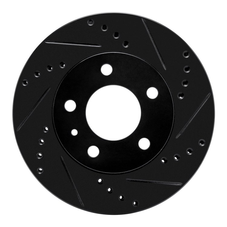 E-Line Drilled & Slotted Black Brake Rotor, 1982-1990 Volvo, Position: Front Right