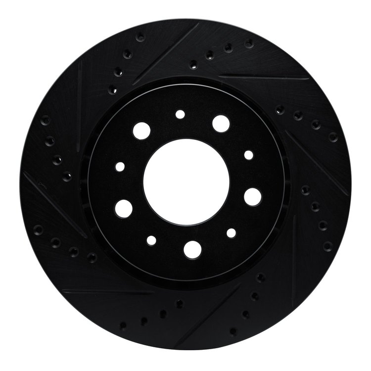 E-Line Drilled & Slotted Black Brake Rotor, 1982-1992 Volvo, Position: Front Left