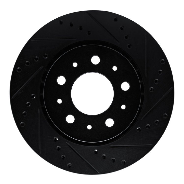 E-Line Drilled & Slotted Black Brake Rotor, 1982-1992 Volvo, Position: Front Right