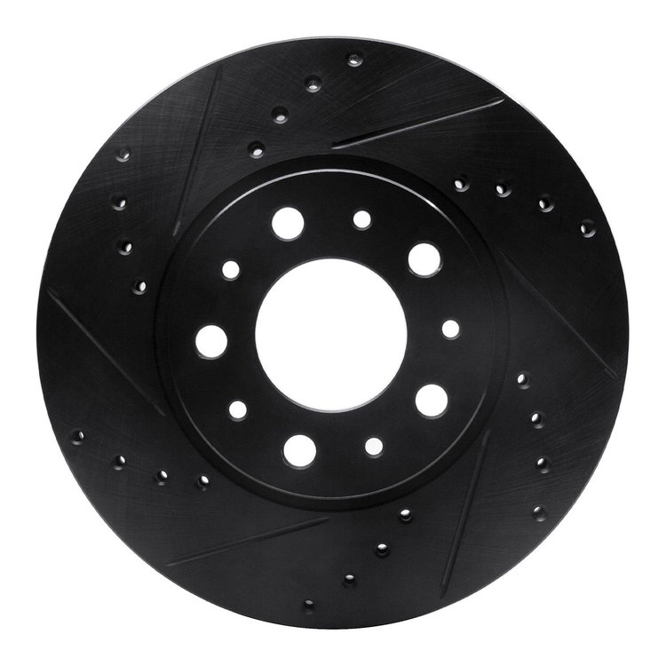 E-Line Drilled & Slotted Black Brake Rotor, 1991-1995 Volvo, Position: Front Left