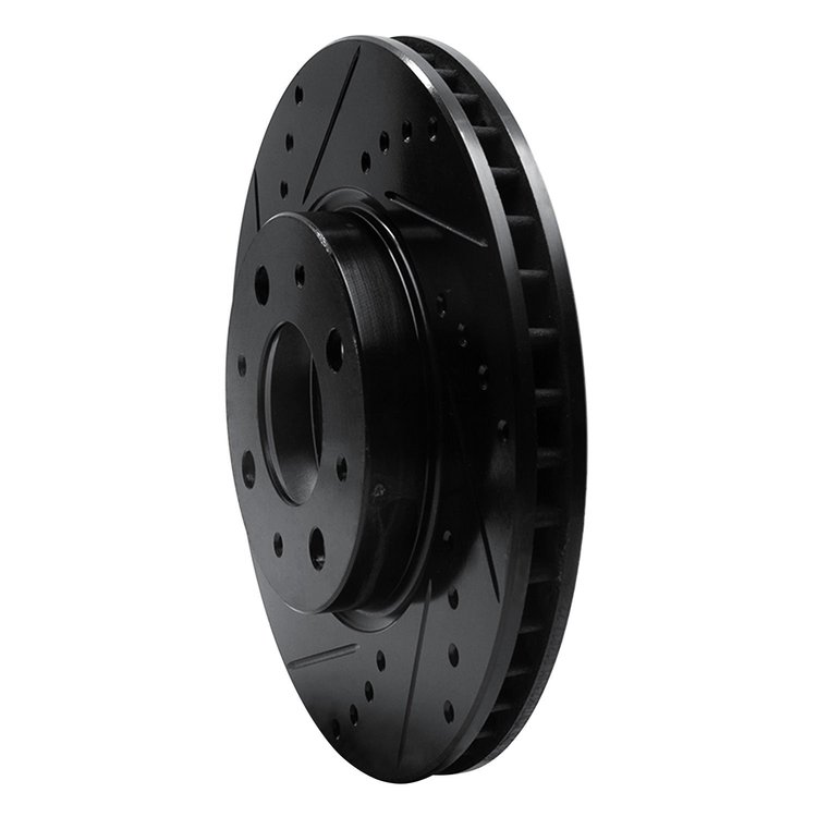 E-Line Drilled & Slotted Black Brake Rotor, 1993-1995 Volvo, Position: Front Left