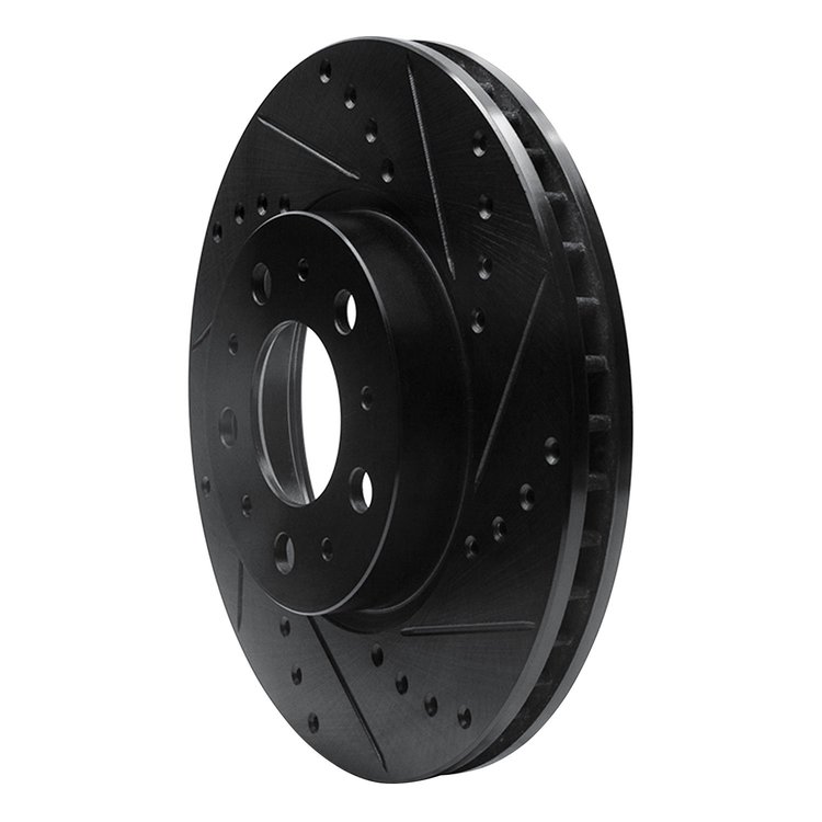 E-Line Drilled & Slotted Black Brake Rotor, 1995-2004 Volvo, Position: Front Right