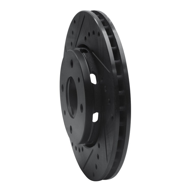 E-Line Drilled & Slotted Black Brake Rotor, 2000-2004 Volvo, Position: Front Left