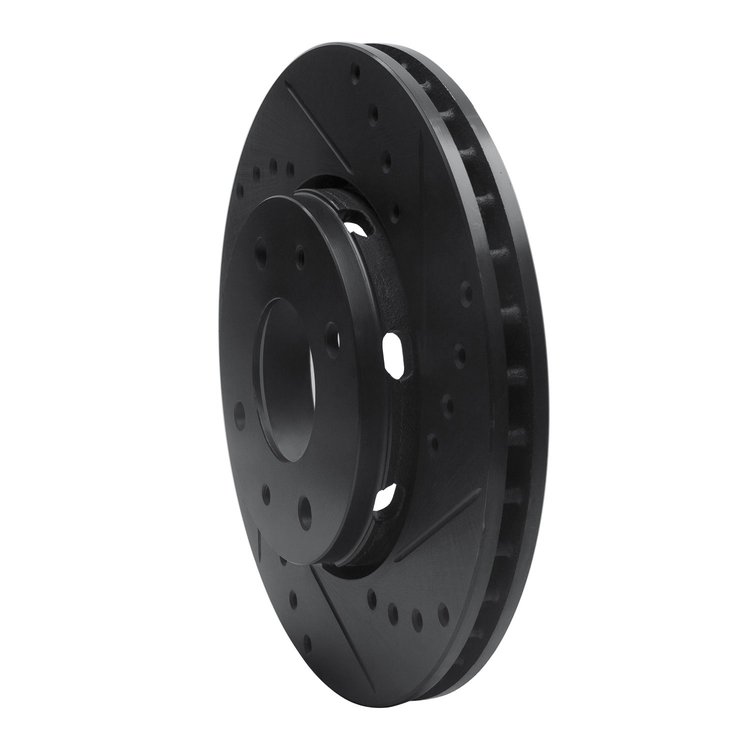E-Line Drilled & Slotted Black Brake Rotor, 2000-2004 Volvo, Position: Front Right