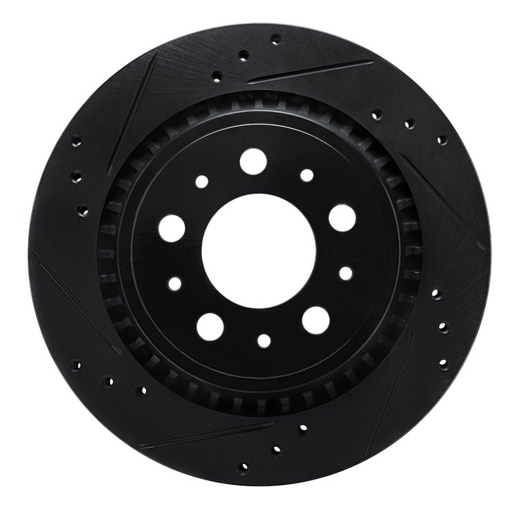 E-Line Drilled & Slotted Black Brake Rotor, 2000-2000 Volvo, Position: Rear Left