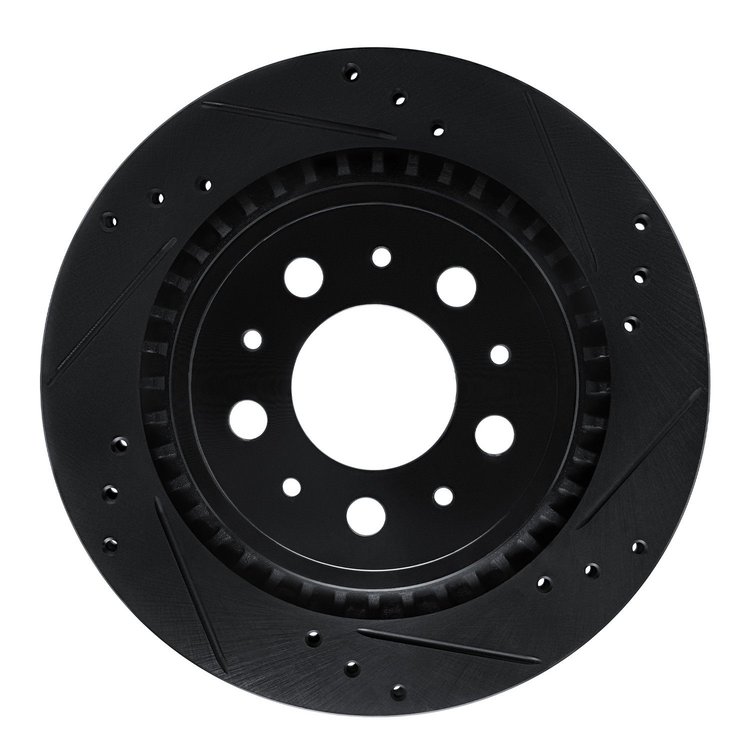 E-Line Drilled & Slotted Black Brake Rotor, 2000-2000 Volvo, Position: Rear Right