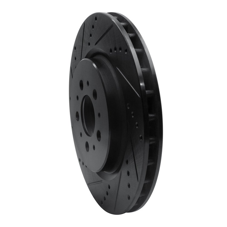 E-Line Drilled & Slotted Black Brake Rotor, 2004-2007 Volvo, Position: Rear Left