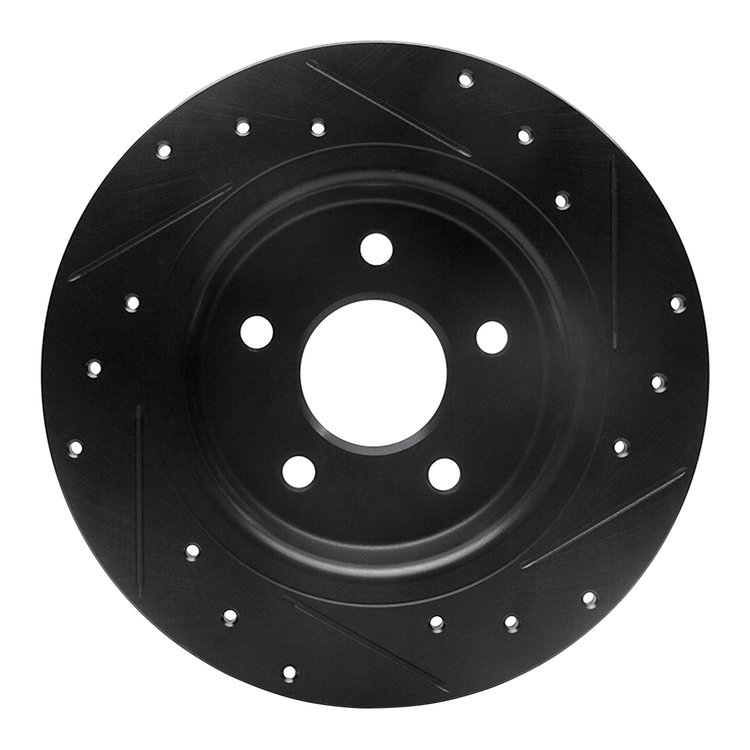 E-Line Drilled & Slotted Black Brake Rotor, 2004-2013 Volvo, Position: Rear Left