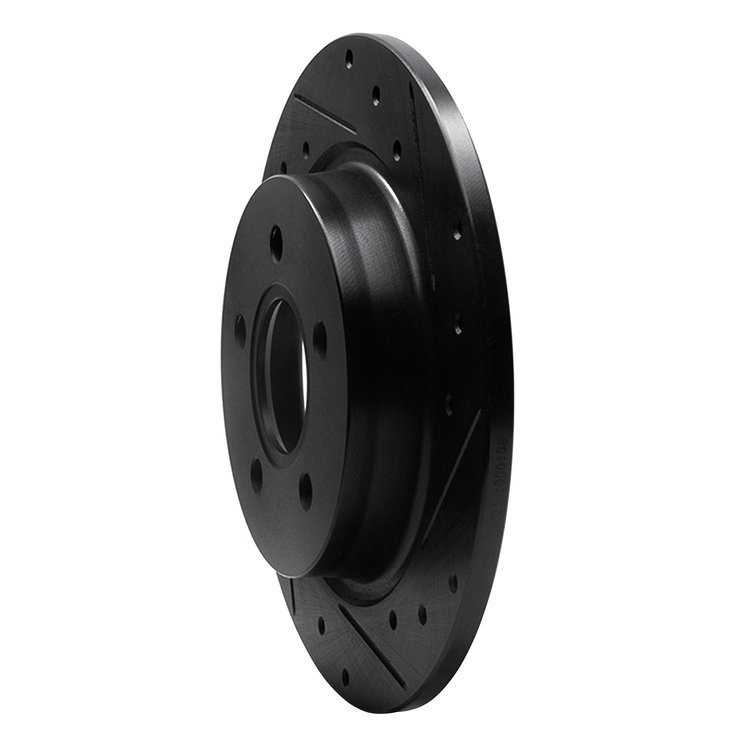 E-Line Drilled & Slotted Black Brake Rotor, 2004-2013 Volvo, Position: Rear Right