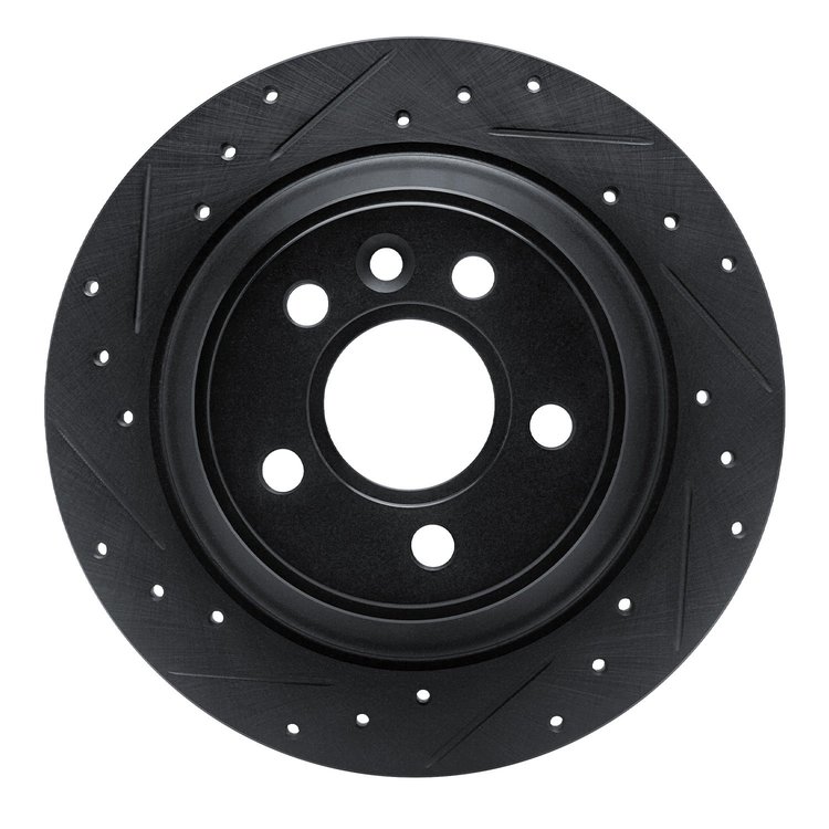 E-Line Drilled & Slotted Black Brake Rotor, 2007-2010 Volvo, Position: Rear Left
