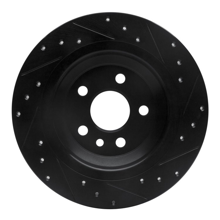 E-Line Drilled & Slotted Black Brake Rotor, 2007-2018 Volvo, Position: Rear Left