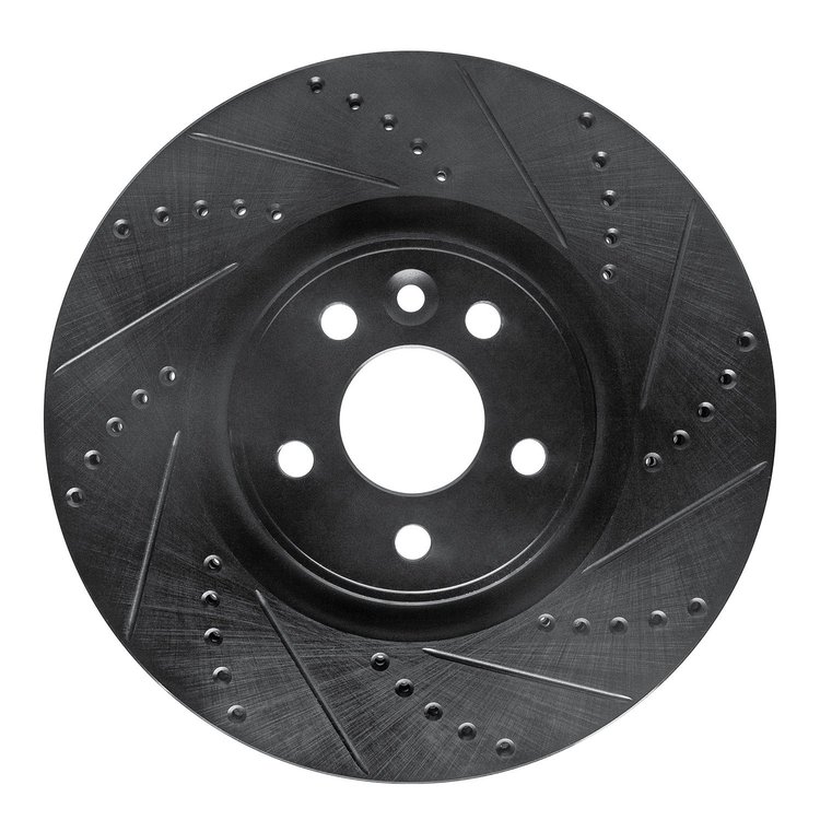 E-Line Drilled & Slotted Black Brake Rotor, 2007-2016 Volvo, Position: Front Right