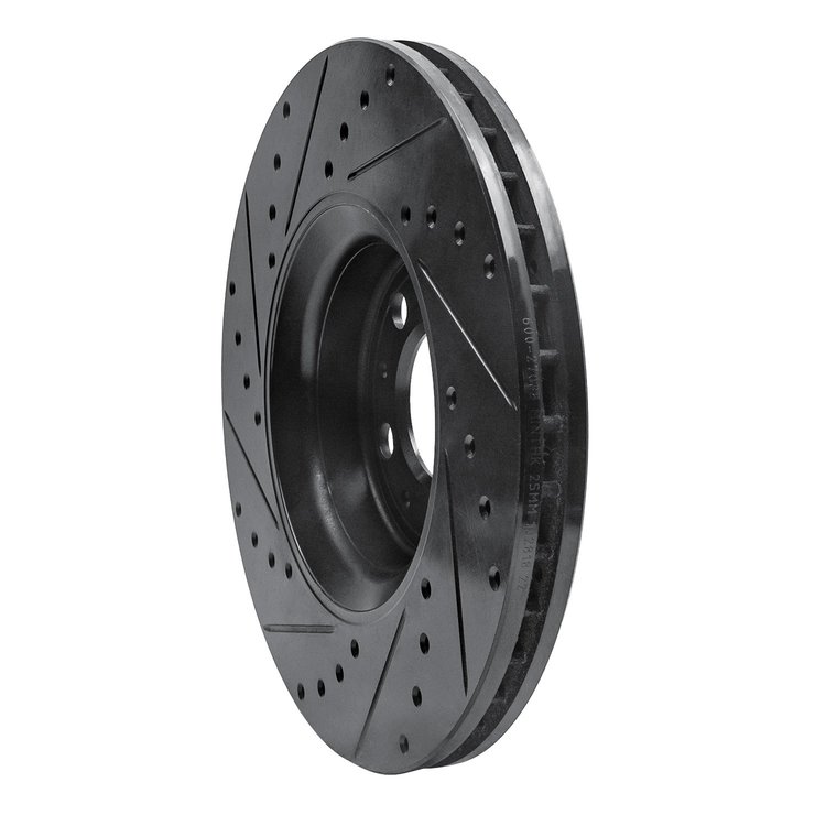 E-Line Drilled & Slotted Black Brake Rotor, 2003-2009 Volvo, Position: Front Right