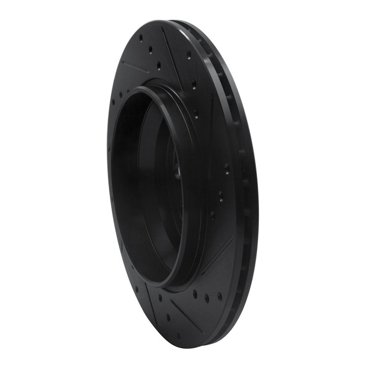 E-Line Drilled & Slotted Black Brake Rotor, 2003-2014 Volvo, Position: Rear Left
