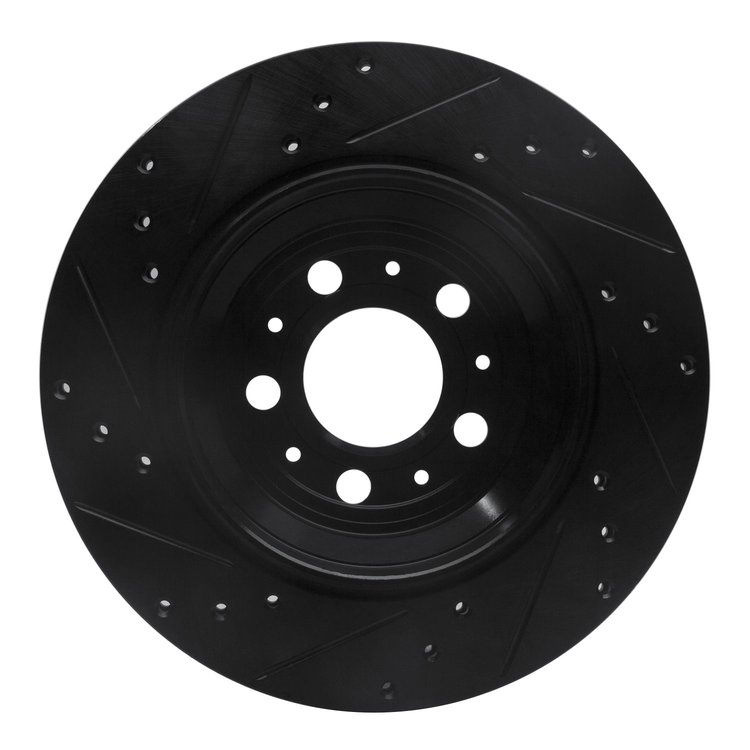 E-Line Drilled & Slotted Black Brake Rotor, 2003-2014 Volvo, Position: Rear Right