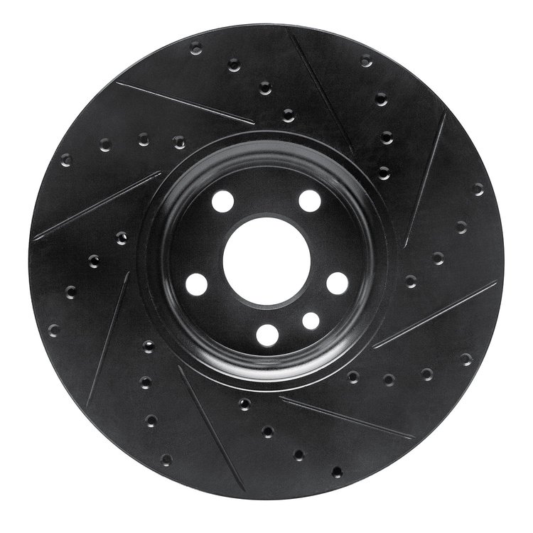 E-Line Drilled & Slotted Black Brake Rotor, 2010-2016 Volvo, Position: Front Left