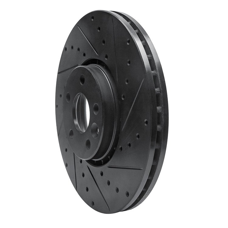 E-Line Drilled & Slotted Black Brake Rotor, 2010-2016 Volvo, Position: Front Right
