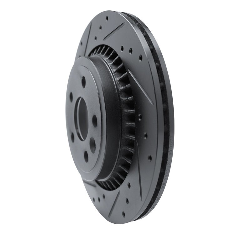 E-Line Drilled & Slotted Black Brake Rotor, 2010-2017 Volvo, Position: Rear Left
