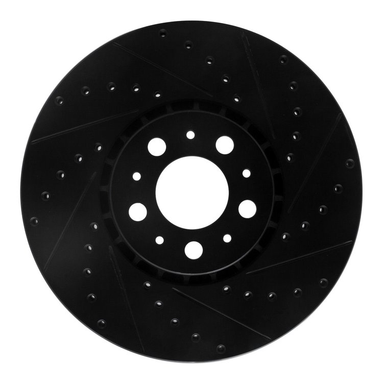 E-Line Drilled & Slotted Black Brake Rotor, 2003-2014 Volvo, Position: Front Right