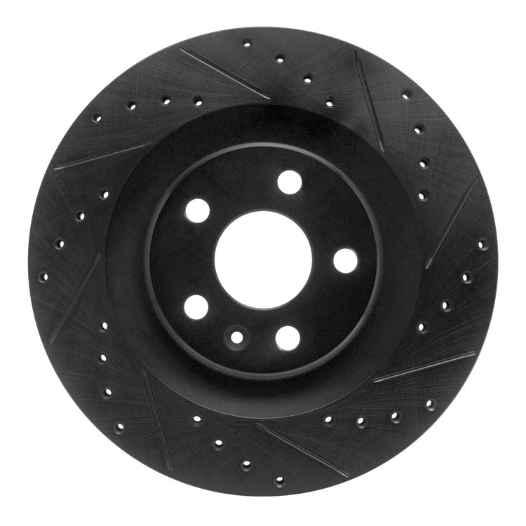 E-Line Drilled & Slotted Black Brake Rotor, Fits Select Volvo, Position: Rear Right