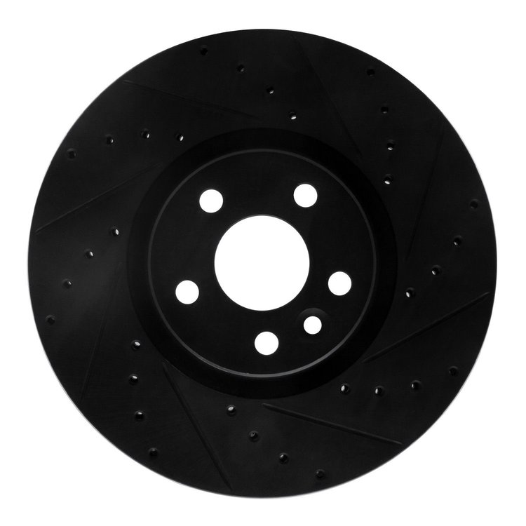 E-Line Drilled & Slotted Black Brake Rotor, 2016-2017 Volvo, Position: Front Right
