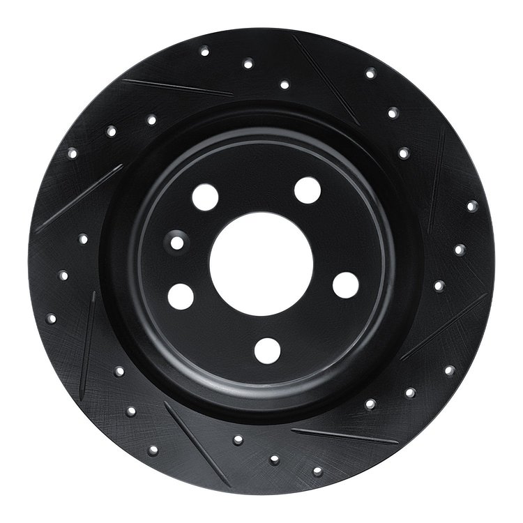 E-Line Drilled & Slotted Black Brake Rotor, Fits Select Volvo, Position: Rear Right