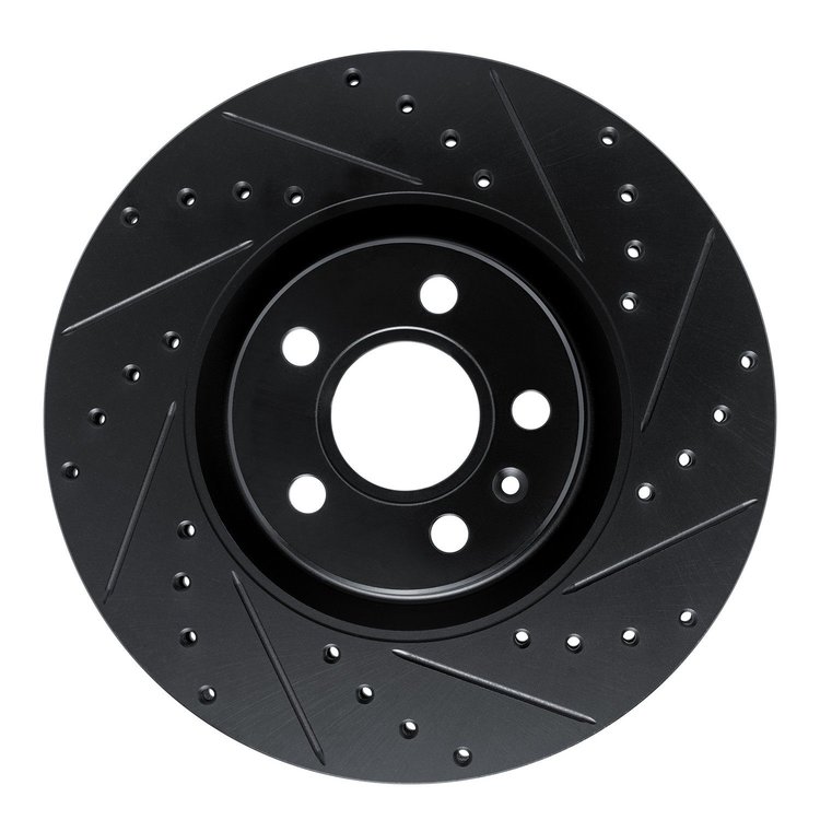 E-Line Drilled & Slotted Black Brake Rotor, Fits Select Volvo, Position: Front Right