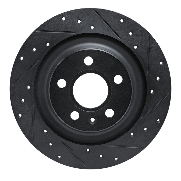E-Line Drilled & Slotted Black Brake Rotor, Fits Select Volvo, Position: Rear Right