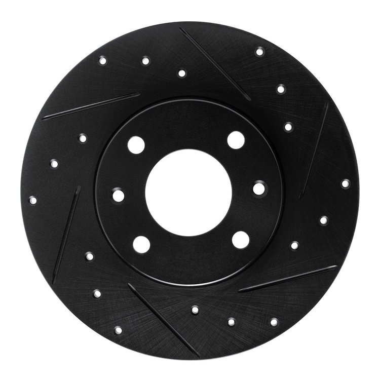 E-Line Drilled & Slotted Black Brake Rotor, 1989-1991 Peugeot, Position: Front Right