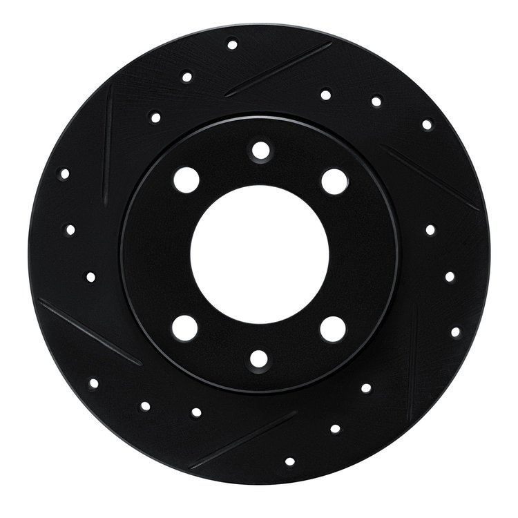 E-Line Drilled & Slotted Black Brake Rotor, 1989-1991 Peugeot, Position: Rear Left