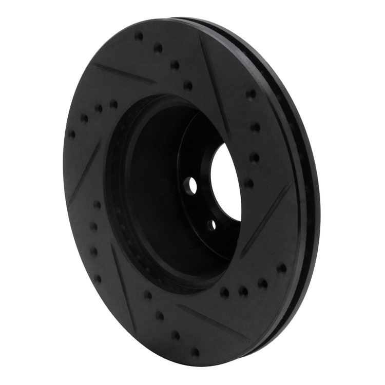 E-Line Drilled & Slotted Black Brake Rotor, 1976-1977 BMW, Position: Front Left