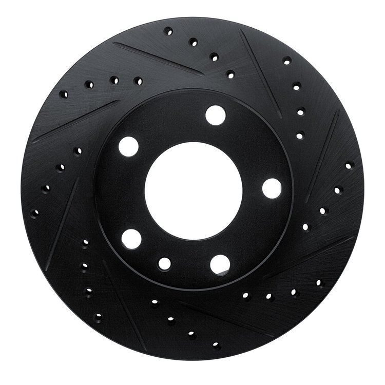 E-Line Drilled & Slotted Black Brake Rotor, 1976-1982 BMW, Position: Front Right