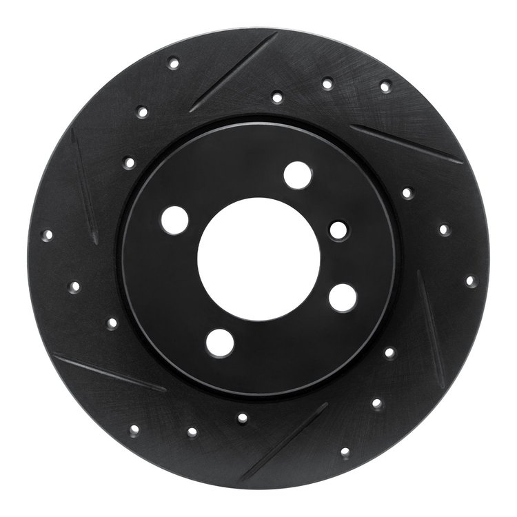 E-Line Drilled & Slotted Black Brake Rotor, 1984-1985 BMW, Position: Front Left