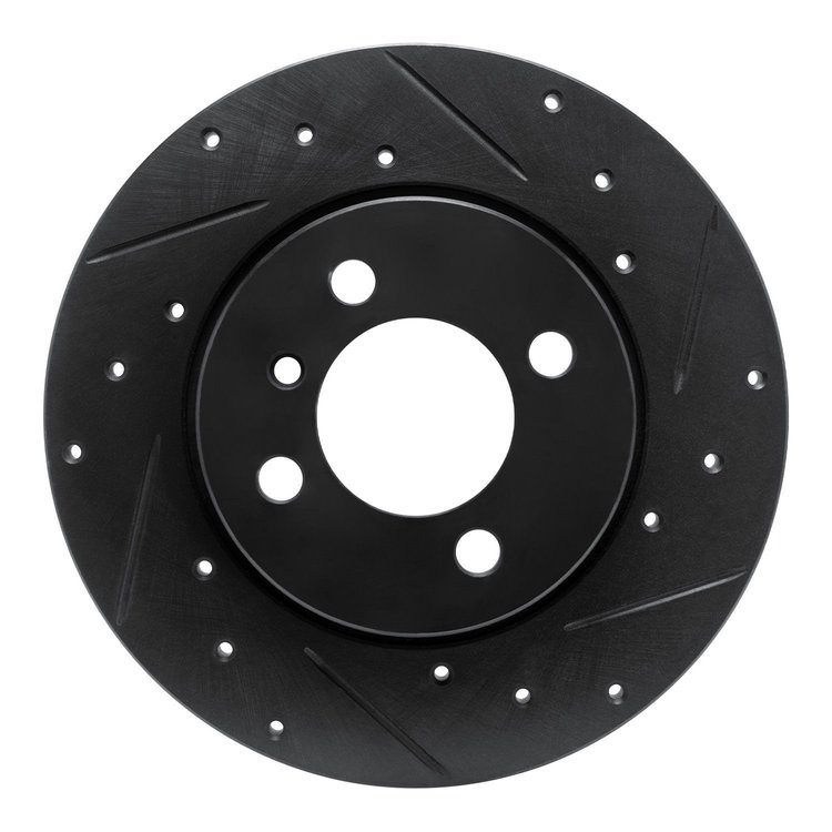 E-Line Drilled & Slotted Black Brake Rotor, 1984-1985 BMW, Position: Front Right