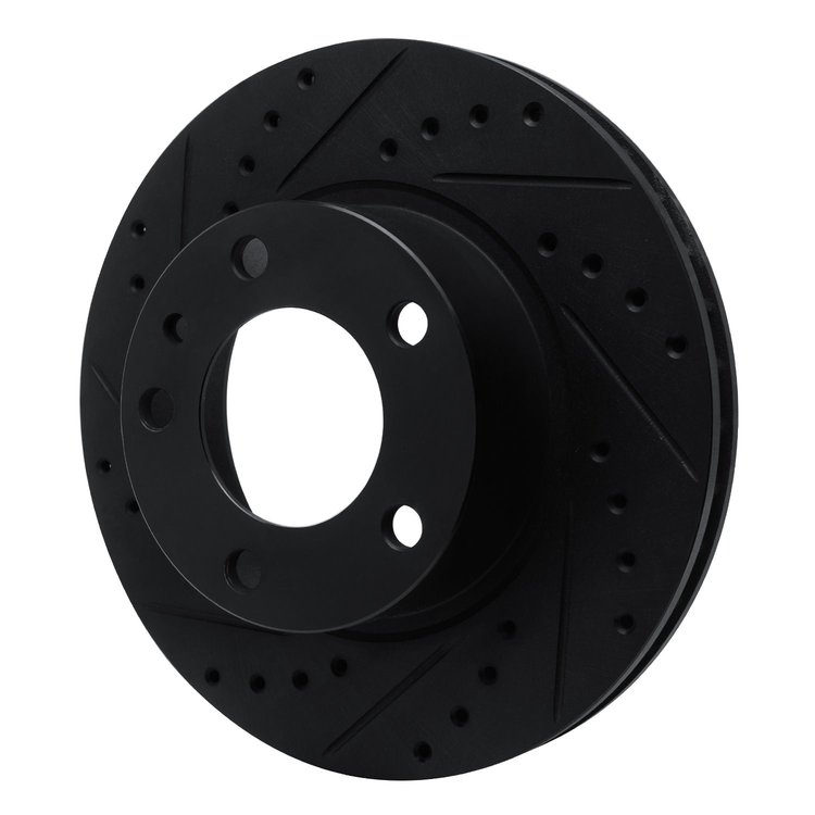 E-Line Drilled & Slotted Black Brake Rotor, 1982-1989 BMW, Position: Front Left