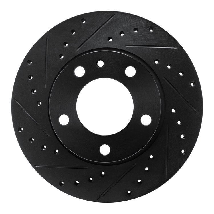 E-Line Drilled & Slotted Black Brake Rotor, 1982-1988 BMW, Position: Front Left