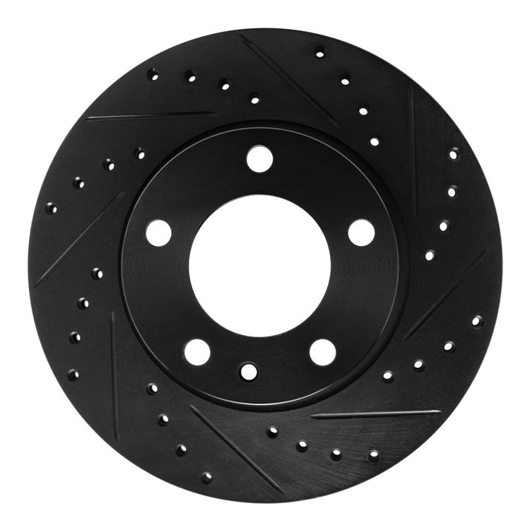 E-Line Drilled & Slotted Black Brake Rotor, 1982-1988 BMW, Position: Front Right
