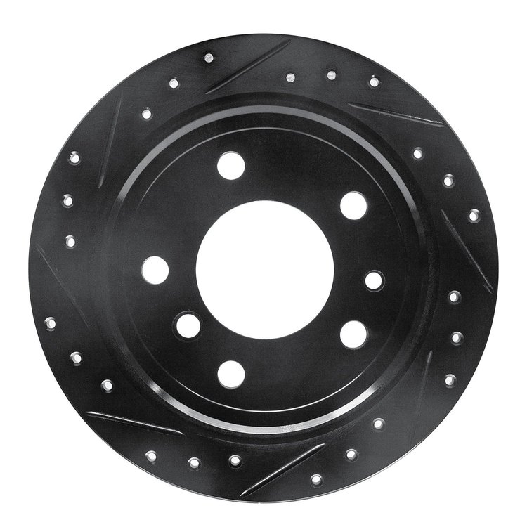 E-Line Drilled & Slotted Black Brake Rotor, 1981-1986 BMW, Position: Rear Left